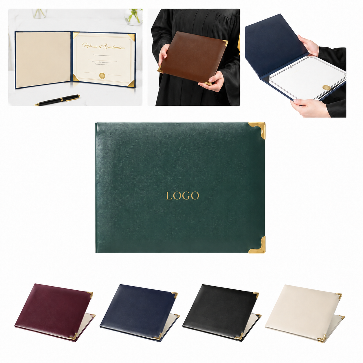 Padded Leatherette Dual-Sided Certificate & Photo Holder Folder (Fits 11
