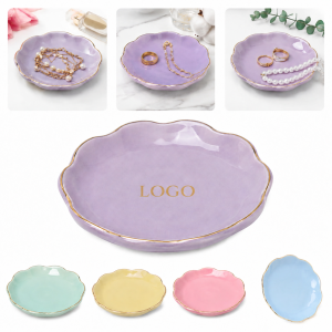 Petal-shaped Ceramic Jewelry Tray with Gold Trim